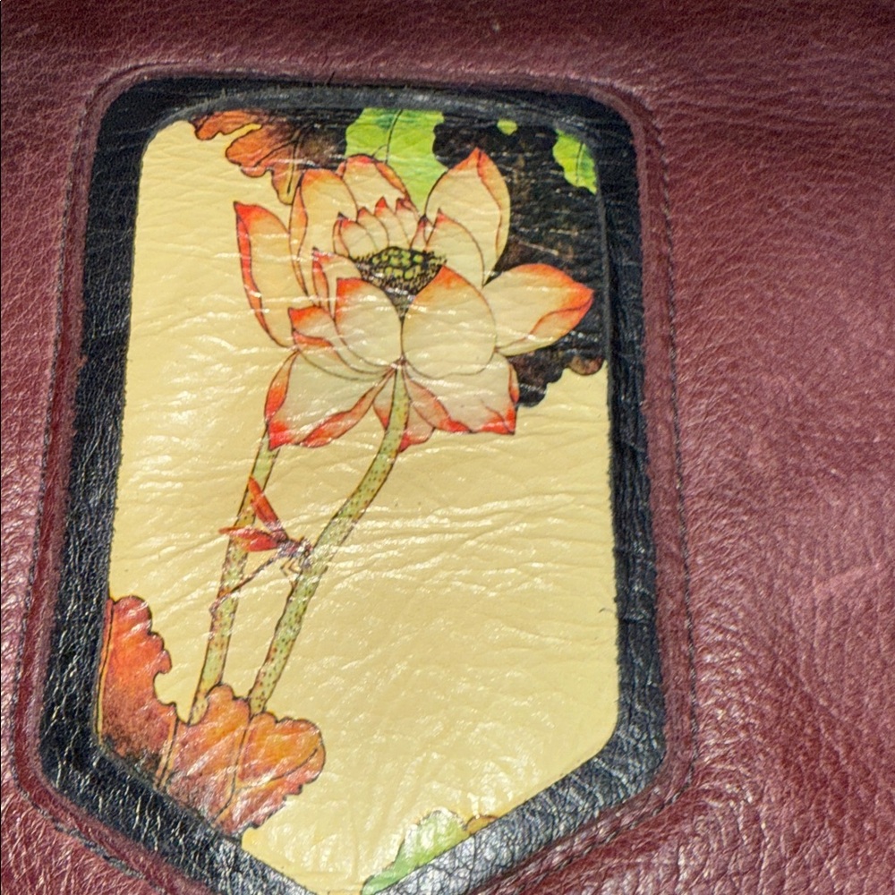 PAM BRONK leather artist original bag in oxblood red leather & Water Lily design - Picture 2 of 14
